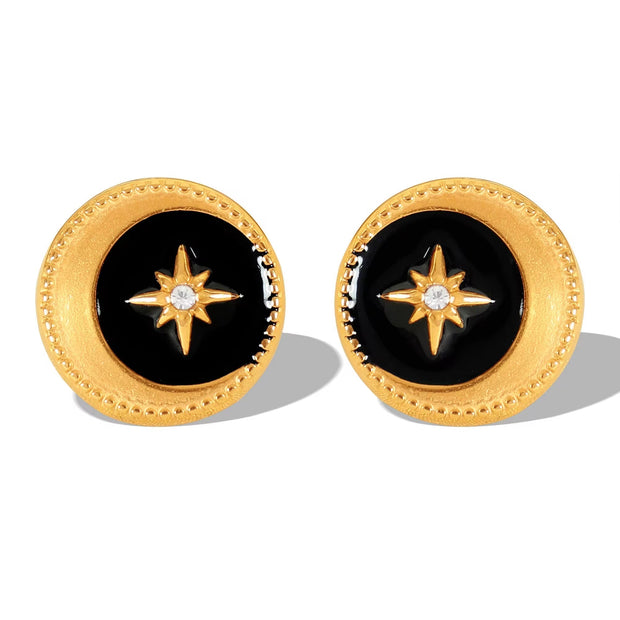 JEWELRY EH290 Wholesale Lace Disc Off-Center Black Oil Drip Mansion Fashion Simple Gold Plated Earrings