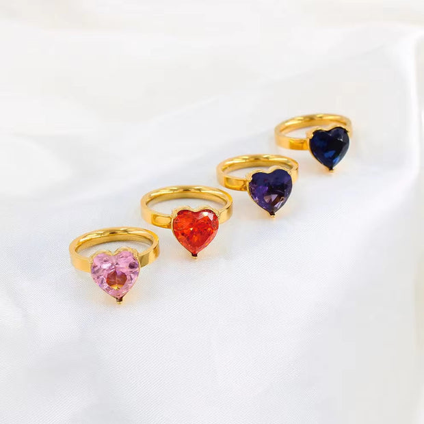 Hollow Out Heart Shape Stainless Steel Gold Plated Ring Engagement Finger Chunky Rings Sets for All Fingers