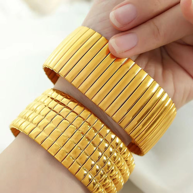 JEWELRY SZ56-7 the Newest Stainless Steel Stretch Band Stretch Band Rally Bracelet Wide Bracelet 18K Gold Plated