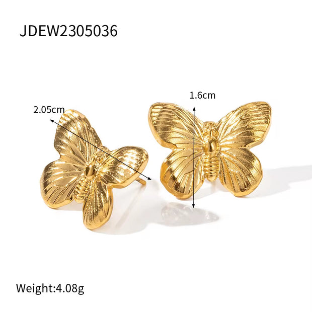 2023 New Trend 18K Gold Plated Butterfly Series Chunky Stainless Steel Open Rings Fashion Jewelry