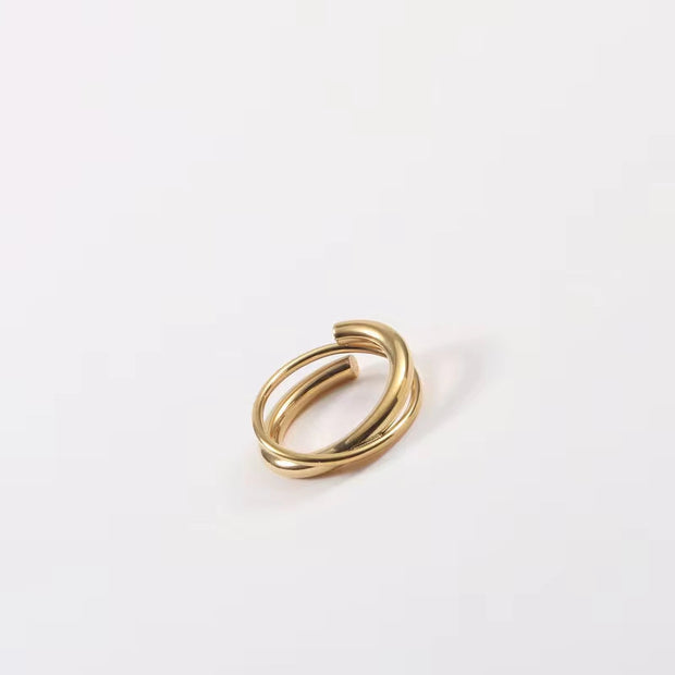 Handmade 18K PVD Gold Plated Stainless Steel Wire Layers Ring Ins Minimal Line Wrapped Rings