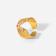 Stainless Steel 18K Gold Plated Jewelry Gift Colorful Enamel Wide V-Shaped Rings