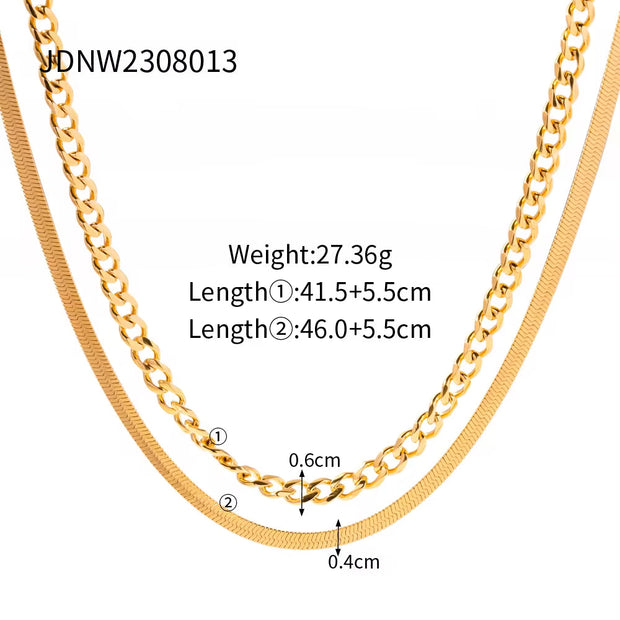 Jewelry Stainless Steel Figaro Double Layer Necklace Snake Paperclip Chain Stacking Layer Chain Necklace