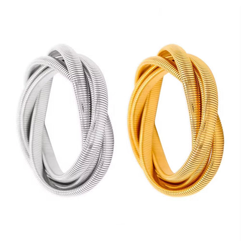 Stainless Steel Stretchable Double Snake Bangles Hip Hop Non Tarnish Gold Three Snake Bracelets for Women Men