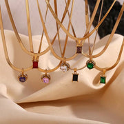 Colorful Zircon Necklaces Set Gold Plated Snake Chain Choker Stainless Steel Jewelry Set