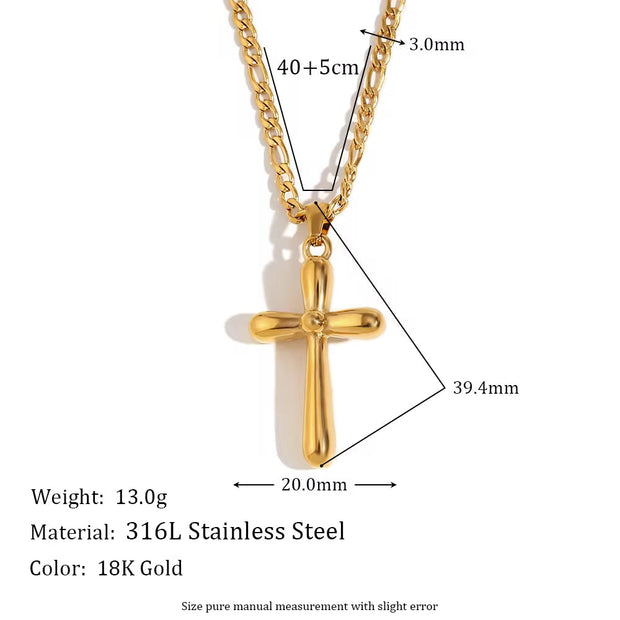 Minimalist Jewelry Cross Pendant Necklace Gold Plated Figaro Chain Stainless Steel Jewelry