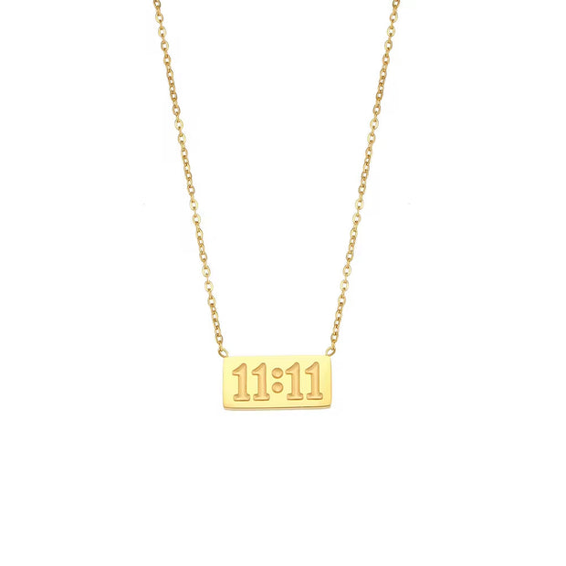 18K Gold Plated Waterproof Trendy 11:11 Angle Number Necklace Stainless Steel Jewelry Wholesale Supplier FJN0132