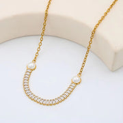 Stainless Steel Pearl Zircon Pendant Necklace for Women Jewelry Fashion Luxury Statement Necklace