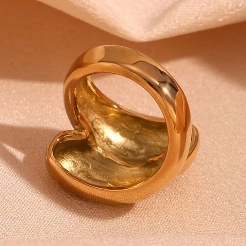 Exaggerated Chunky Jewelry Double Layer Minimalist Gold Plated Signet Rings Stainless Steel Statement Jewelry