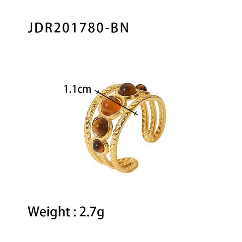 Cheap Vintage Style Natural Stone Open Ring 18K Stainless Steel Geometry Female Rings Jewelry Party Gift