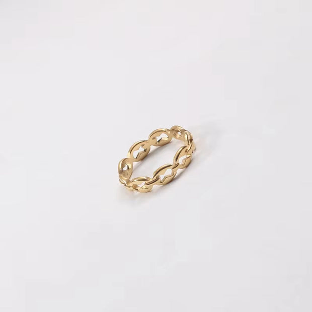 18K Gold Plated Wholesale Non Tarnish Fashion Dainty Hollow Link Chain Stainless Steel Finger Ring