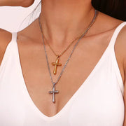 Minimalist Jewelry Cross Pendant Necklace Gold Plated Figaro Chain Stainless Steel Jewelry