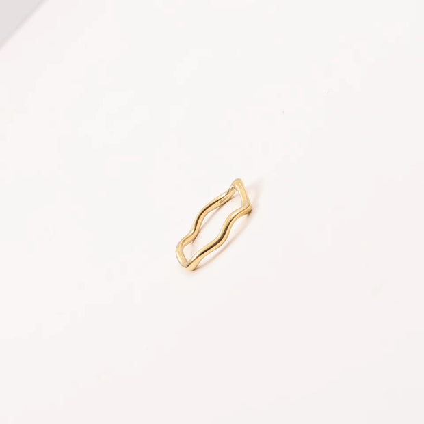 Stainless Steel Wave Pattern Ring Jewelry Plating 18K Gold Geometrically Irregular Abstract Shaped Women Rings