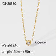 18K Gold Plated Stainless Steel Simple round Cubic Zirconia Dainty Design Pendant Necklace