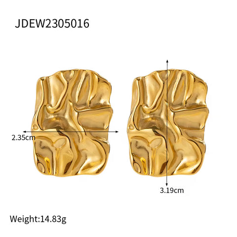 Low Key Luxury Gold Plated Earrings 18K Stainless Steel Jewelry Hammered Texture Stud Earrings Set