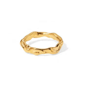 18K Gold Plated Stainless Steel Hammered Texture Irregular High Polished Band Rings for Women