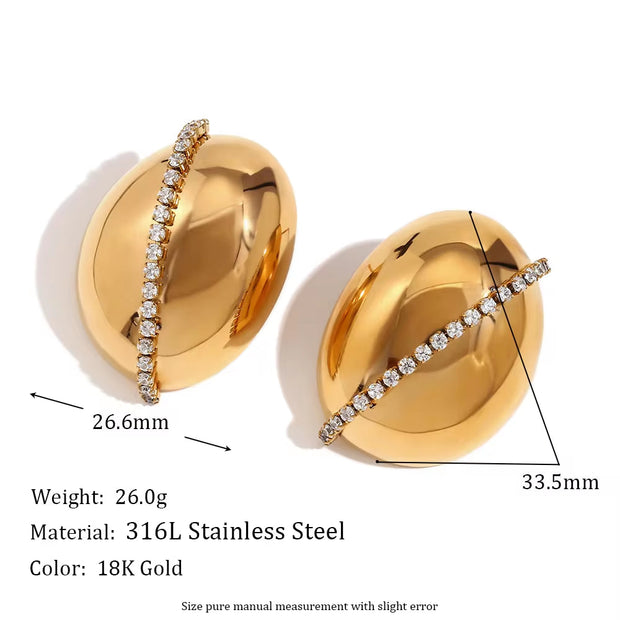 Hollow Shining Zircon Stud Earrings Gold Plated Party Jewelry Gift for Women Stainless Steel Earrings