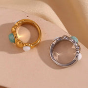 Oval Amazonite Gemstone Jewelry Natural Stone Gold Plated Rings Stainless Steel Rings Jewelry Women