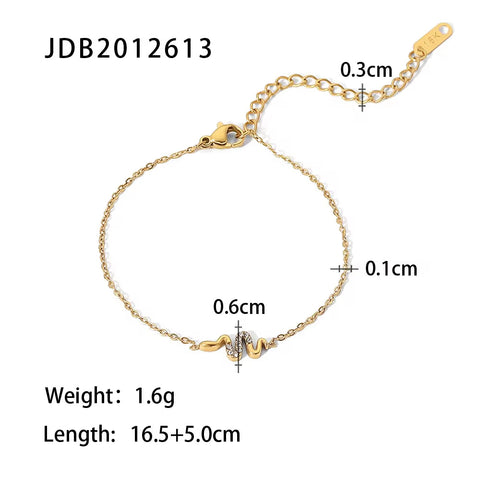 PVD Gold Plated Stainless Steel Green Cubic Zirconia Dainty Snake Butterfly Tennis Link Chain Bracelets