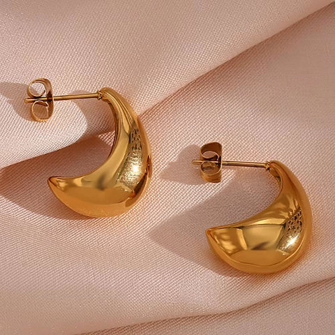 Drop Shipping Hollow Gold Plated Boat Shape Stud Earring Tarnish Free Stainless Steel Jewelry Earings Women