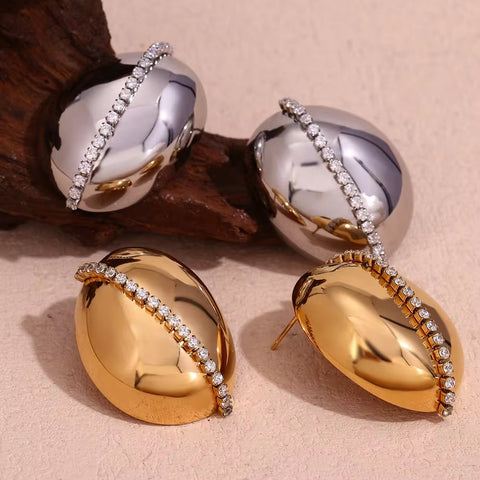 Hollow Shining Zircon Stud Earrings Gold Plated Party Jewelry Gift for Women Stainless Steel Earrings